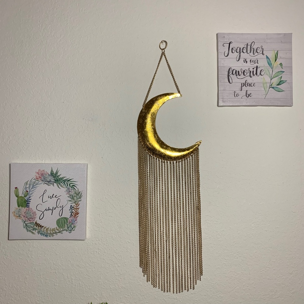 Gold Metal Moon Wind Chime Wall Patio Decor